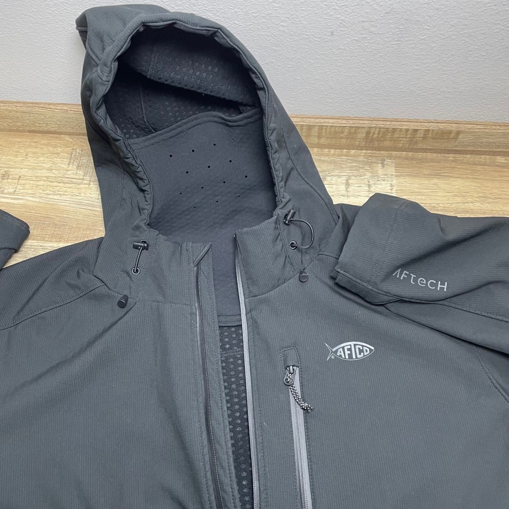 AFTCO Reaper Windproof Aftech Black Softshell Fishing Jacket Men 3XL Gaiter Hood